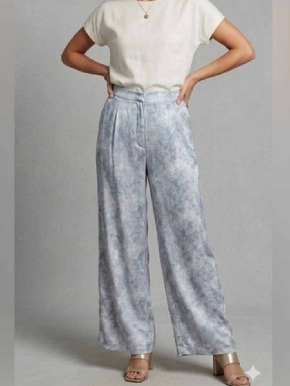 Michael Michael Kors Light Blue Wide-Leg Silky Palazzo Pants Pockets size 3x